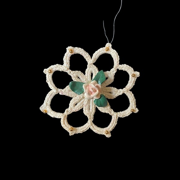 Set of 8 Gold White Pearls, Tassels, Crochet, Angel, Vintage Christmas Ornaments - Picture 2 of 9